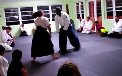 Sensei Smith using Signe to test out how the new mats feel at tonight’s opening class #bermudaaikikai #bermuda #aikido #aikikai #breakfall #aikidowoman #newdojo #newmats #martialarts #aikidovideo #6thdan #rokudan #2nddan #nidan